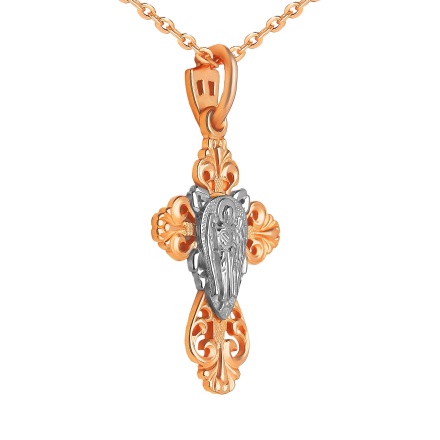 'Guardian Angel' Cross Pendant Made of Rose and White Gold. View 4