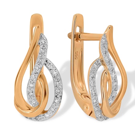 "Signe d'Exception" Earrings Featuring 32 Diamonds. Hypoallergenic 585 Rose Gold, Rhodium Detailing