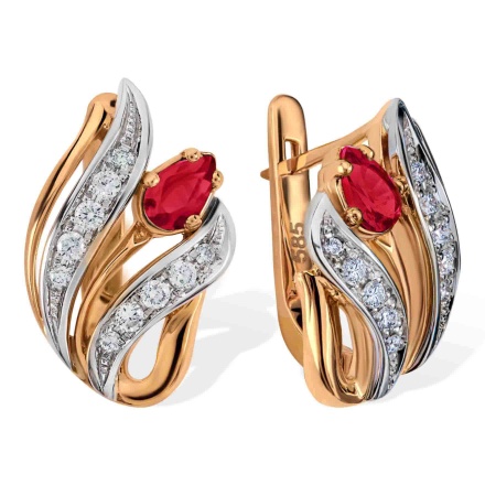 Tulip-inspired Ruby and Diamond Earrings. Tested 585 (14K) Rose and White Gold
