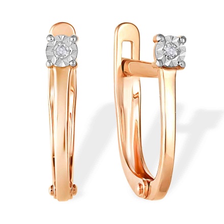 'Illusion' Set Diamond Austere Earrings. Certified 585 (14kt) Rose Gold, Rhodium Detailing