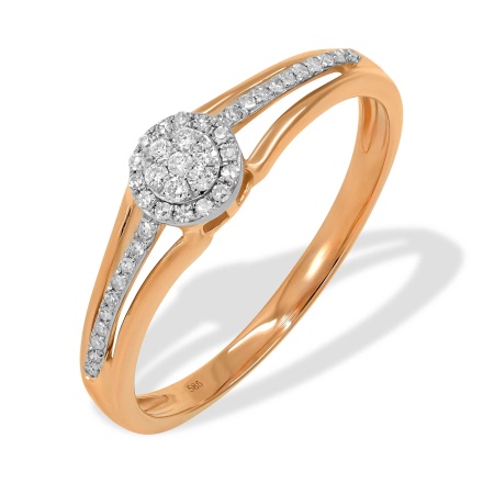 Diamond Cluster on Diamond Lineup 2-tone Gold Ring. Tested 585 (14K) Rose and White Gold