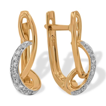 Earrings Featuring 18 Diamonds. Hypoallergenic 585 Rose Gold, Rhodium Detailing