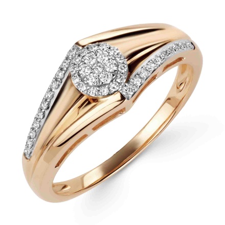 Ambitious Ring in Rose Gold with 43 Diamonds. Hypoallergenic 585 Rose Gold, Rhodium Detailing