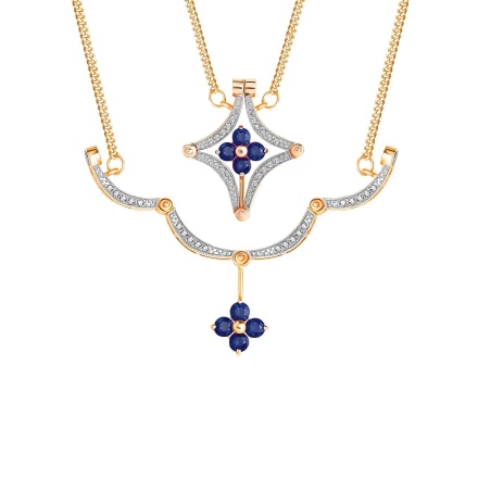 Sapphire and Diamond Convertible Necklace. Certified 585 (14kt) Rose Gold, Rhodium Detailing
