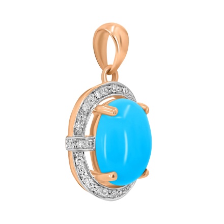Pendant with Turquoise Cabochon in Diamond Frame - Angle 2