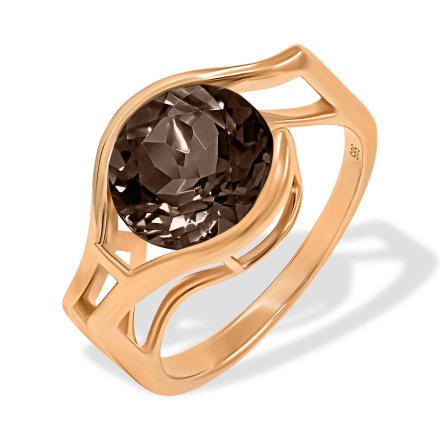 Gold Ring with a 10mm Statement Smoky Quartz. Hypoallergenic Cadmium-free 585 (14K) Rose Gold