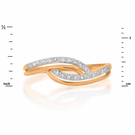 Openwork Wavy Ring Featuring 22 Diamonds. Hypoallergenic 585 Rose Gold, Rhodium Detailing. View 2