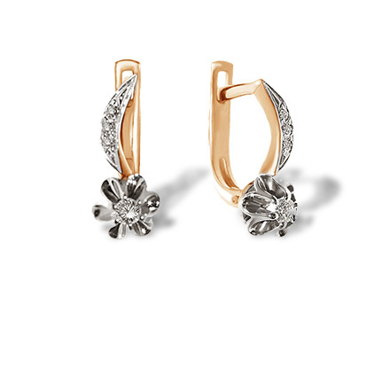 Diamond Rose And White Gold Leverback Earrings