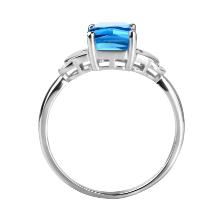 14K White Gold Ring with Swiss Hue Blue Topaz and 6 Diamonds. View 3