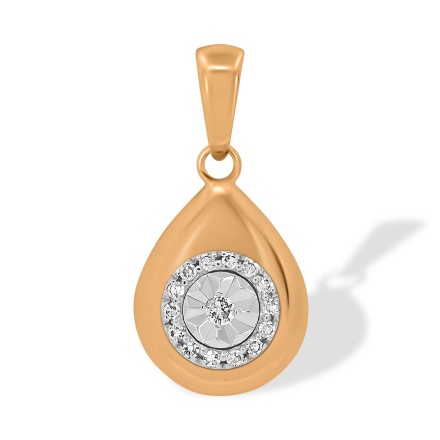 Drop Shaped Pendant Featuring 15 Diamonds. Tested 585 (14K) Rose and White Gold