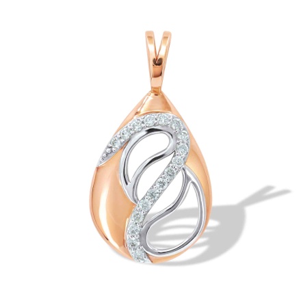 Convex Pendant with a Diamond Sash. Hypoallergenic 585 Rose Gold, Rhodium Detailing