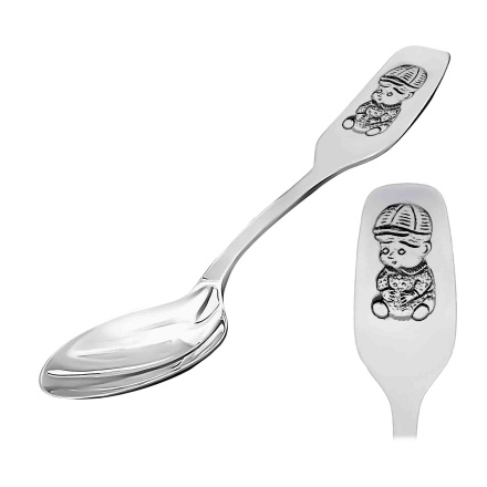 Child Silver Spoon with Embossed Baby Boy. Antimicrobial Blackened 925/999 Silver