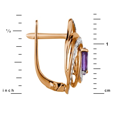 "Fantasy" Amethyst and Diamond Earrings: Height 15mm