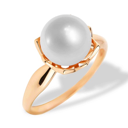 'A Pearl Belle' Ring with 8.9mm White Pearl. Certified 585 (14kt) Rose Gold