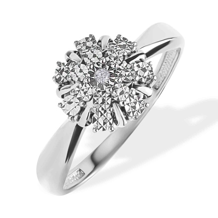 Illusion-set Diamond / Diamond-cut Ring. Certified 585 (14kt) White Gold