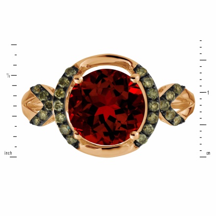 Ring with Round Garnet and Champagne Diamonds - Angle 2