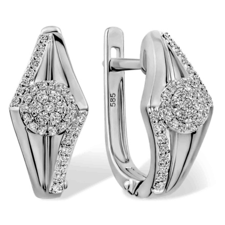 Ambitious Earrings in White Gold with 74 Diamonds. Tested 585 (14K) White Gold, Rhodium Finish