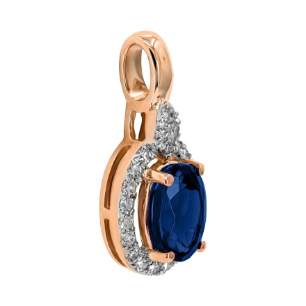 Sapphire and Diamond Pendant with Nostalgic Motif. Hypoallergenic Cadmium-free 585 (14K) Rose Gold. View 2