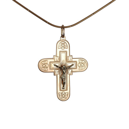 Greek Style Orthodox Crucifix. Certified 585 (14kt) Rose and White Gold