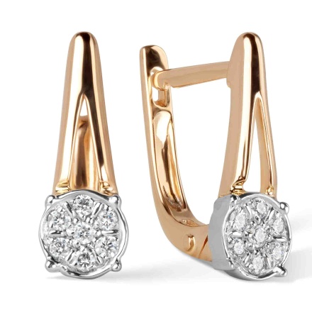 Dual-gold Arch Earrings with Diamond Clusters. Tested 585 (14K) Rose and White Gold