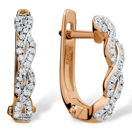 Braided Design Diamond Earrings. Hypoallergenic 585 Rose Gold, Rhodium Detailing