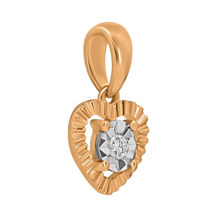 Ridged Heart Pendant with Illusion Set Diamond - Angle 2