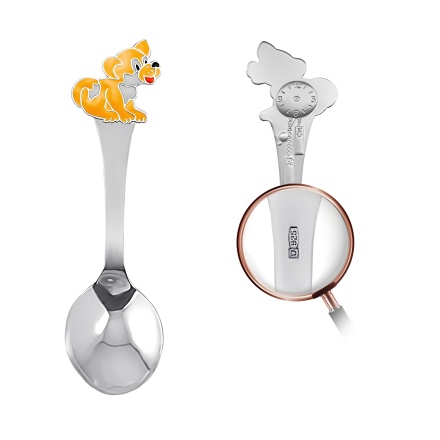 Child Silver Spoon 'Yellow Shade Puppy and Clock'. View 2
