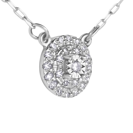 Illusion-set Diamond with Double Diamond Halo White Gold Necklace. View 3