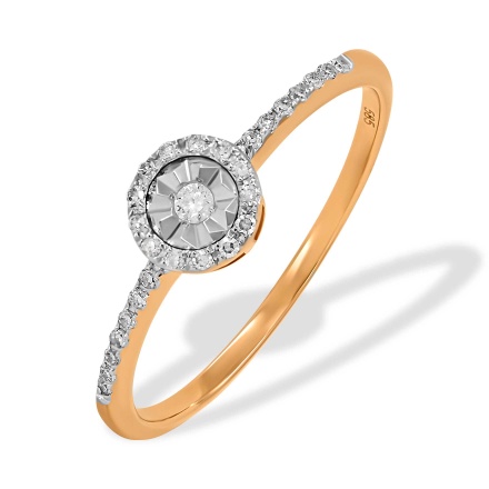 Ring Featuring 28 Diamonds. Tested 585 (14K) Rose and White Gold