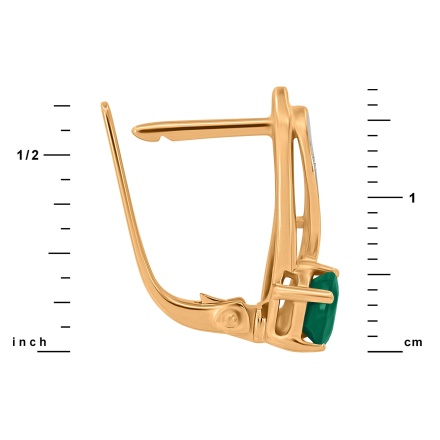 Earrings Featuring 2 Emeralds and 20 Diamonds. Hypoallergenic 585 Rose Gold, Rhodium Detailing. View 2