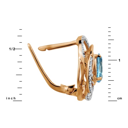 Blue Topaz and Diamond Galaxy Earrings in 585 Rose Gold, Height 16mm