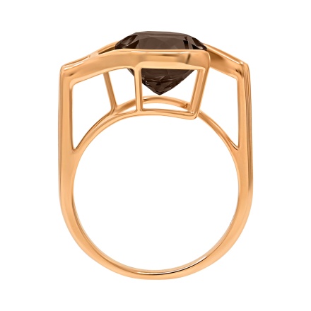 Gold Ring with a 10mm Statement Smoky Quartz. Hypoallergenic Cadmium-free 585 (14K) Rose Gold. View 5