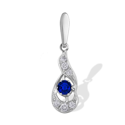 Diamond and Sapphire Teardrop-shaped Pendant. Tested 585 (14K) White Gold