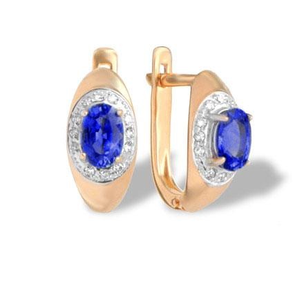 Cornflower-blue Sapphire Diamond Earrings. 'Royal Gem' series, Certified 585 Rose Gold