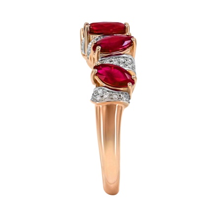 585 Rose Gold Ring with Diamond Ribbons & Marquise-shaped Rubies - Angle 4