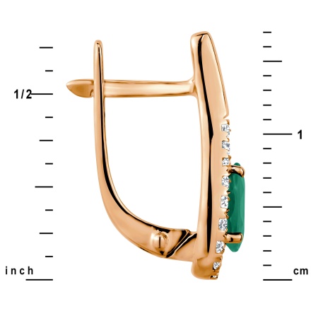 Old World Style Emerald and Diamond Earrings. Hypoallergenic Cadmium-free 585 (14K) Rose Gold. View 2