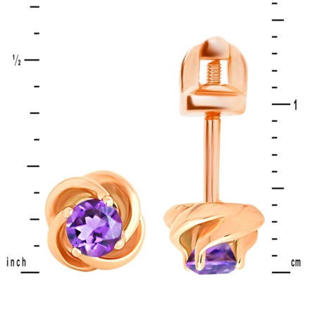 Amethyst 585 Rose Gold Swirl Studs. Measurements