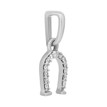 White Gold Horseshoe Pendant with Diamonds. Tested 585 (14K) White Gold, Rhodium Finish. View 2