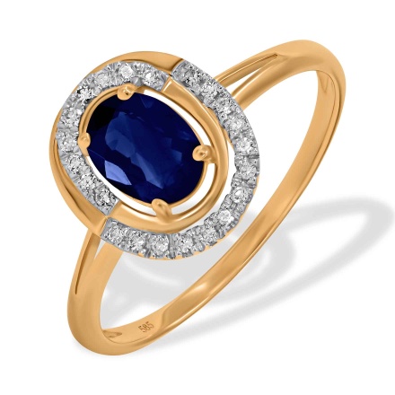 Split Shank Ring with Sapphire & 22 Diamonds. Hypoallergenic 585 Rose Gold, Rhodium Detailing
