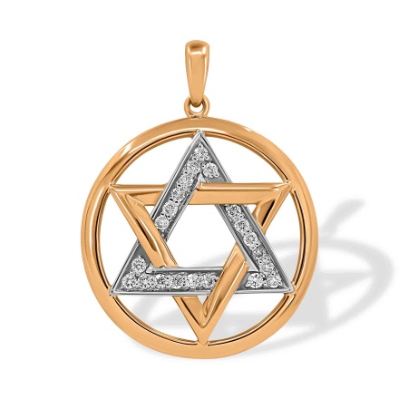 Star of David Pendant with a Full-cut Diamonds. Hypoallergenic 585 Rose Gold, Rhodium Detailing