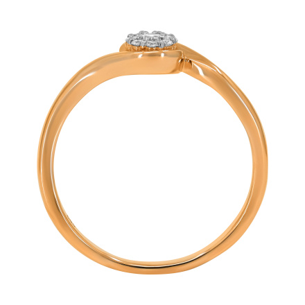 Intriguing Ring with Diamond Cluster. Hypoallergenic 585 Rose Gold, Rhodium Detailing. View 4