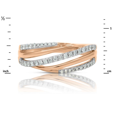 Diamond Multi-row Wavy Ring in Hypoallergenic 585 Rose Gold - Angle 2