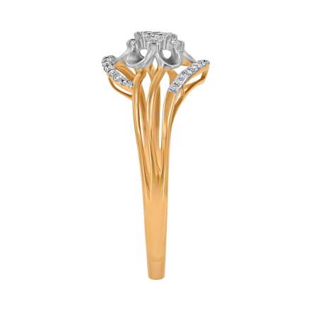 Rosebud Motif Engagement Ring with 41 Diamonds, Angle 3