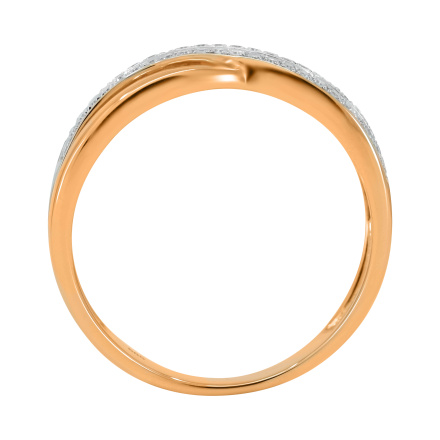 Breathtaking Wavy Ring with Diamonds. Hypoallergenic 585 Rose Gold, Rhodium Detailing. View 4