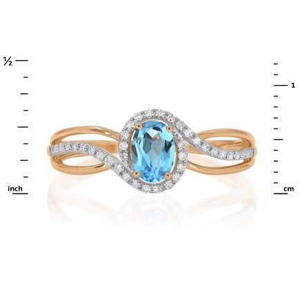 'Fusion of Emotions' Blue Topaz and Diamond Ring. Hypoallergenic 585 Rose Gold, Rhodium Detailing. View 2