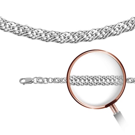 Triple Rombo-link Solid Chain, Width 5.6mm. Hypoallergenic Certified 925 Silver, Rhodium
