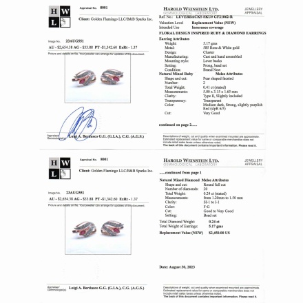 Gemological Appraisal of Tulip-inspired Ruby and Diamond Earrings