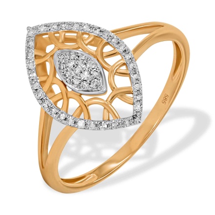 "Madame de Pompadour" Ring Featuring 45 Diamonds. Hypoallergenic 585 Rose Gold, Rhodium Detailing