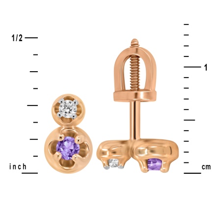 Size of Amethyst and Diamond Two-Stone Stud Earrings