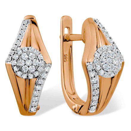 Ambitious Earrings in Rose Gold with 74 Diamonds. Hypoallergenic 585 Rose Gold, Rhodium Detailing